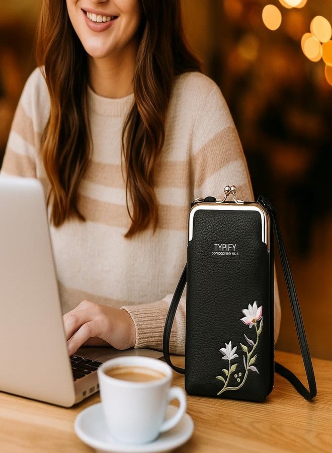 TYPIFY®Women’s Mobile Sling Bag with Wallet | PU Leather Crossbody Pouch with Floral Embroidery | Lightweight Shoulder Purse for Girls & Ladies | Gift for Her - Image 4