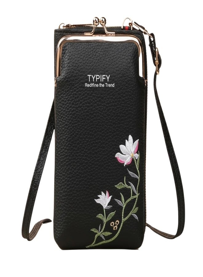 TYPIFY®Women’s Mobile Sling Bag with Wallet | PU Leather Crossbody Pouch with Floral Embroidery | Lightweight Shoulder Purse for Girls & Ladies | Gift for Her - Image 1