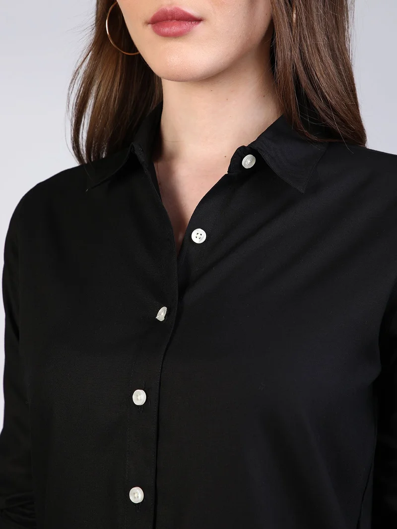 Urbano Fashion  Urbano Fashion Women's Black Modal Viscose Full Sleeve Regular Fit Casual Solid Shirt with Regular Collar for Women | Best Price UAE