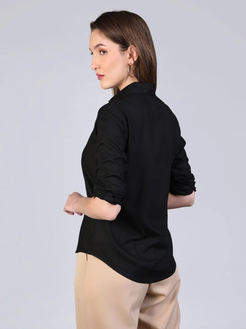 Urbano Fashion  Urbano Fashion Women's Black Modal Viscose Full Sleeve Regular Fit Casual Solid Shirt with Regular Collar for Women | Best Price UAE
