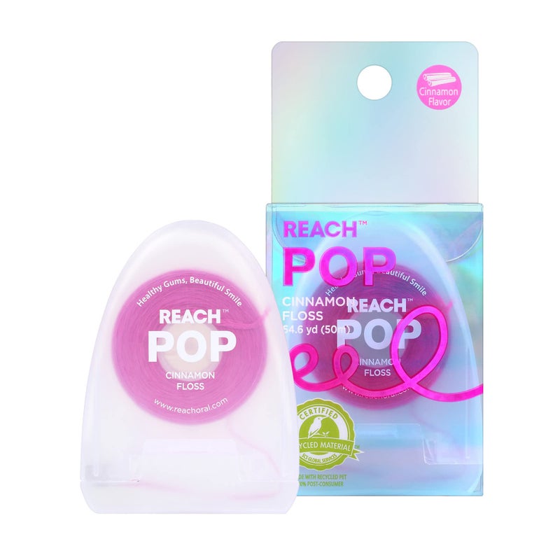 خيط الأسنان REACH POP بنكهة القرفة لإزالة البلاك مقاوم للتقطيع نباتي خالي من القسوة تعبئة صديقة للبيئة للعناية بالفم خالي من PFAS للبالغين والأطفال عبوة واحدة 546 ياردة