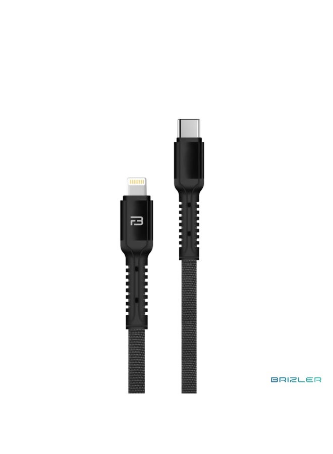 بريزلر كابل USB-C إلى Lightning، شحن سريع بتقنية PD بقدرة 25 واط ونقل بيانات، مزامنة بتيار 3 أمبير، تصميم متين، طول 1 متر - أسود - Image 1