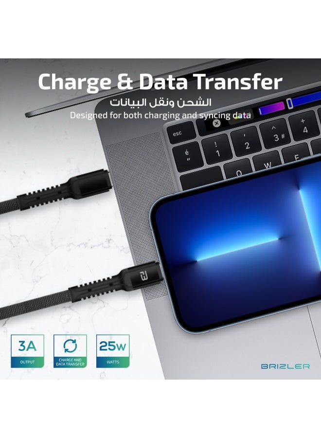 بريزلر كابل USB-C إلى Lightning، شحن سريع بتقنية PD بقدرة 25 واط ونقل بيانات، مزامنة بتيار 3 أمبير، تصميم متين، طول 1 متر - أسود - Image 5