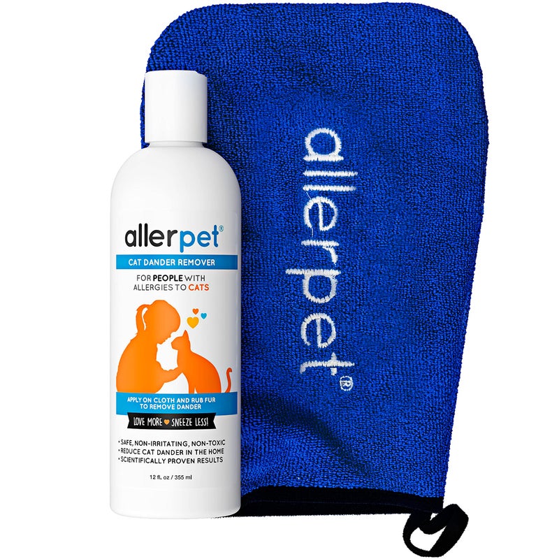 Allerpet Cat Dander Remover w/Free Applicator Mitt - Effective Cat Dander Remover - Anti Allergen Solution Made in USA - (12oz) - Image 1