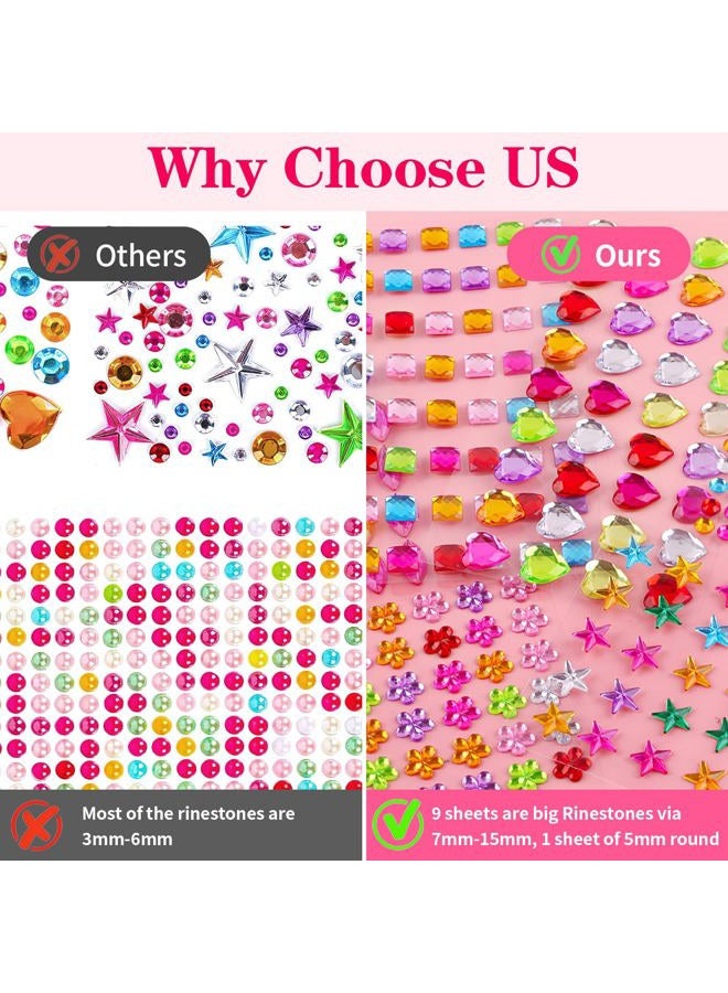 Hoiny 407pcs Gem Stickers Crafts for Kids, Self Adhesive Jewel Stickers, Acrylic Bling Stick on Gems, Rhinestone Stickers for Crafts, Muticolor Gemstone Sticky Gems for Crafting Decorating DIY - Image 3
