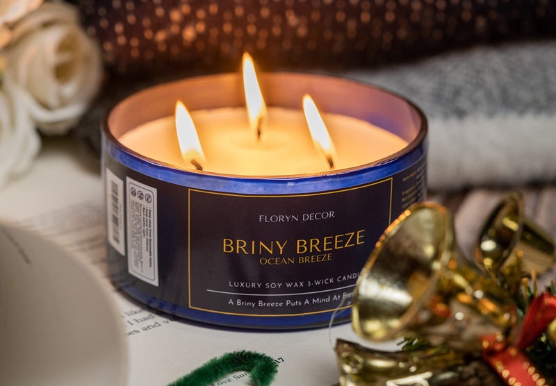 Floryn Decor 3 Wick Candle | Candle for Home Decoration | Luxury Candle for Home Decor | | Burning Time - 40 Hours | Soy Wax Candles Scented (Ocean Breeze) - Image 1