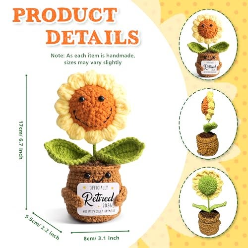Veryhomy Retirement Gift For Woman 2026 Teacher Retirement Gifts For Women Men Coworker Nurse Boss Not My Problem Anymore Mini Positive Crochet Sunflower Goodbye Going Away Farewell Thank You Gift - Image 3