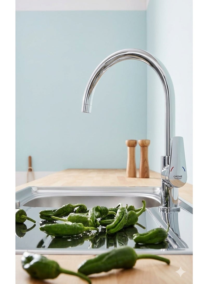GROHE BauEdge Single Lever Kitchen Sink Mixer | High Spout Faucet | 360° Swivel Spout | Easy Installation | Chrome Finish | Model 31367001 - Image 2