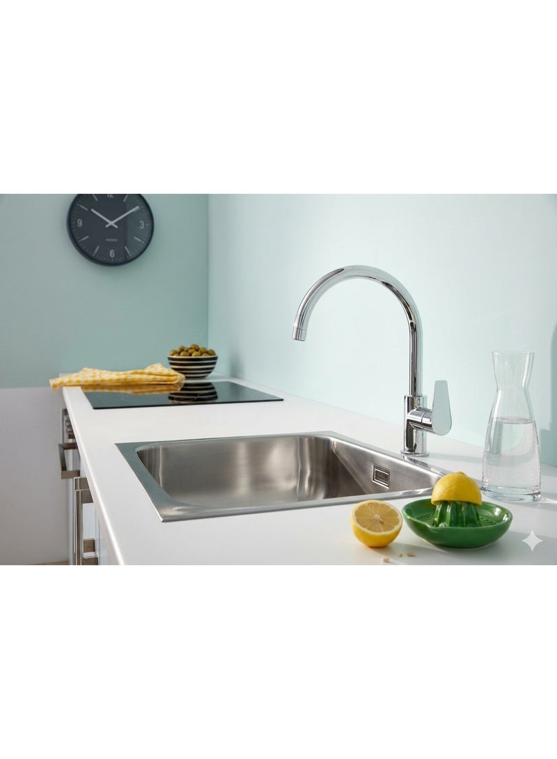 GROHE BauEdge Single Lever Kitchen Sink Mixer | High Spout Faucet | 360° Swivel Spout | Easy Installation | Chrome Finish | Model 31367001 - Image 4