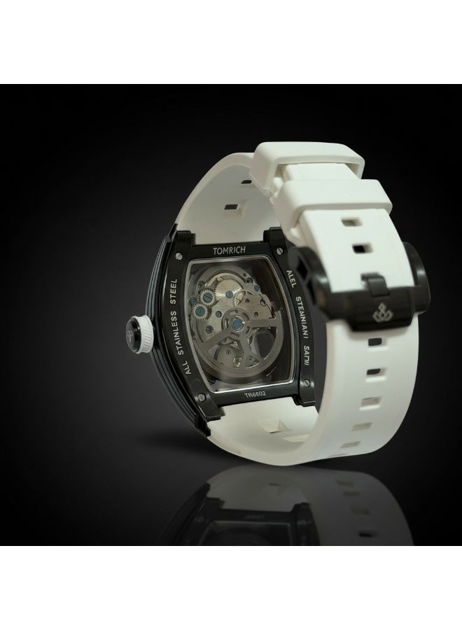TOMRICH PHANTOM SKELTON WHITE Phantom Skeleton Automatic Watch for Men – Luxury Tonneau Design, Transparent Dial, White Silicone Strap, Stainless Steel Case, Mechanical Movement - Image 4