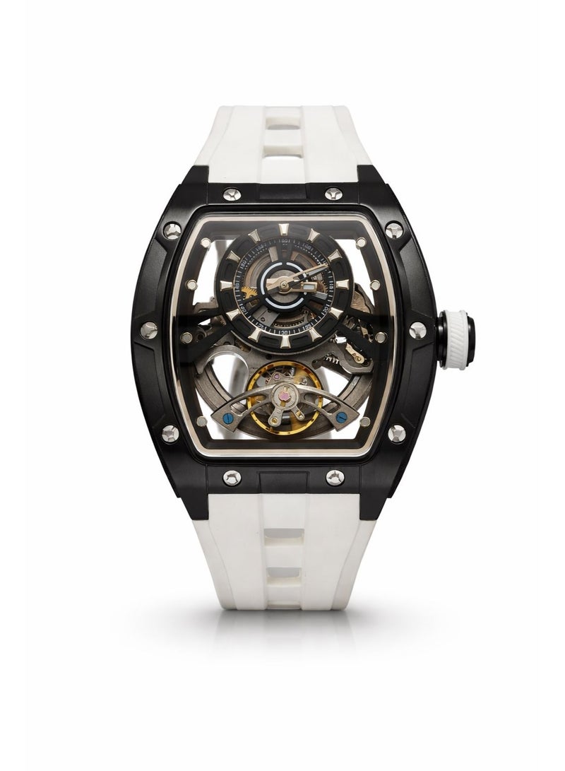 TOMRICH PHANTOM SKELTON WHITE Phantom Skeleton Automatic Watch for Men – Luxury Tonneau Design, Transparent Dial, White Silicone Strap, Stainless Steel Case, Mechanical Movement - Image 1