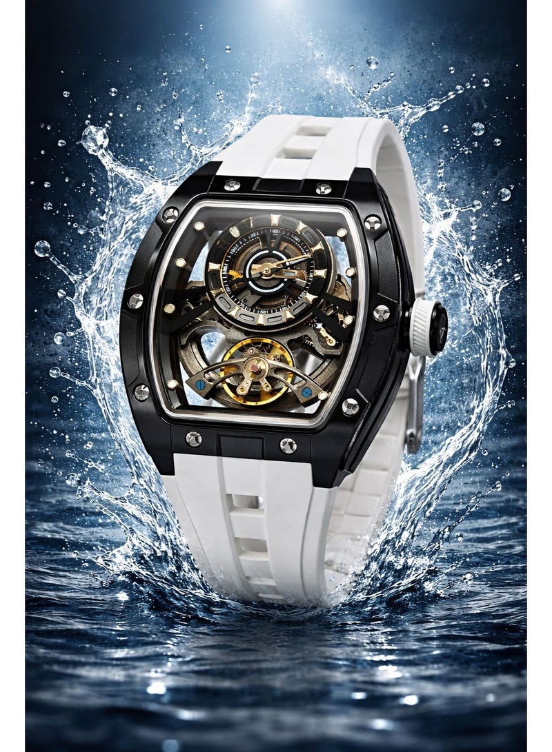 TOMRICH PHANTOM SKELTON WHITE Phantom Skeleton Automatic Watch for Men – Luxury Tonneau Design, Transparent Dial, White Silicone Strap, Stainless Steel Case, Mechanical Movement - Image 5