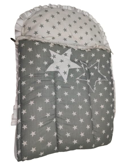 Star Pattern Baby Quilt Grey and White Reversible Design with Ruffled Edges