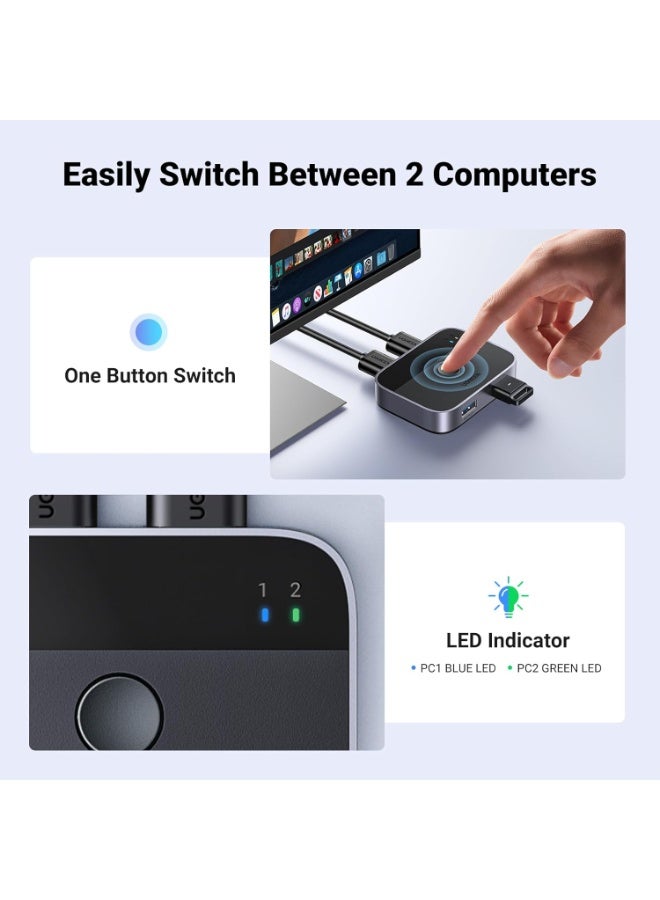 Ugreen USB 3.0 KVM Switch (2 PCs, 2 USB Ports) – 5Gbps High-Speed Data Transfer, Aluminum Dual Input/Output Hub for Keyboard, Mouse, Printer, External Drive & More, Includes 2 USB-A 3.0 Cables - Image 5