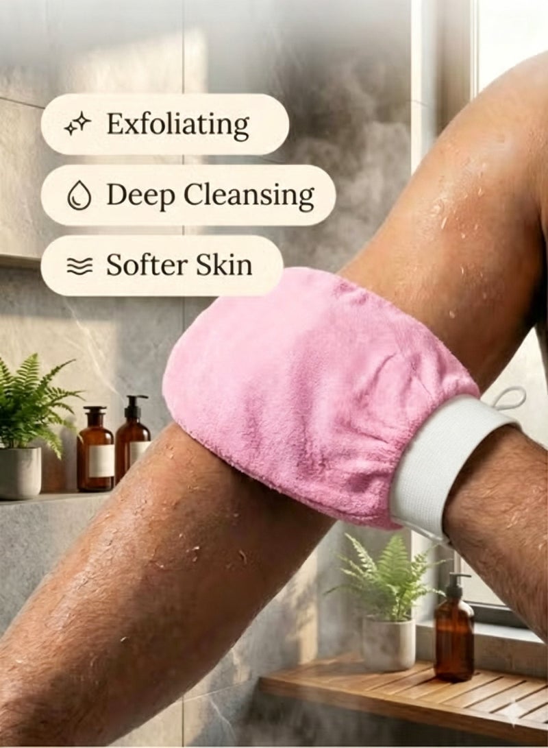 ARSTID Exfoliating and cleansing loofah, viscose bath glove for a Moroccan bath at home - Pink - Image 3