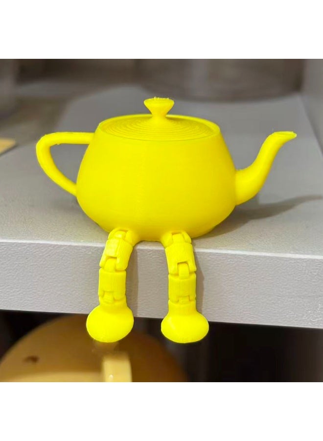 2pcs Whimsical Mini Teapot Figurine with Articulated Legs, 3D Printed PLA Shelf Sitter Ornament, Yellow & Black - Image 4