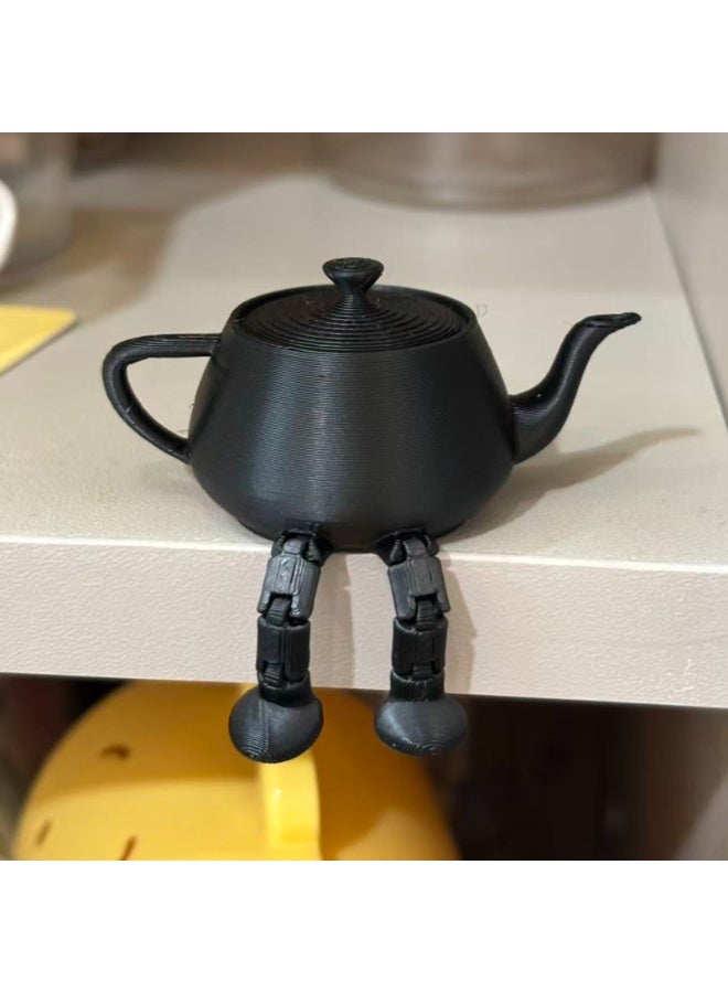 2pcs Whimsical Mini Teapot Figurine with Articulated Legs, 3D Printed PLA Shelf Sitter Ornament, Yellow & Black - Image 5