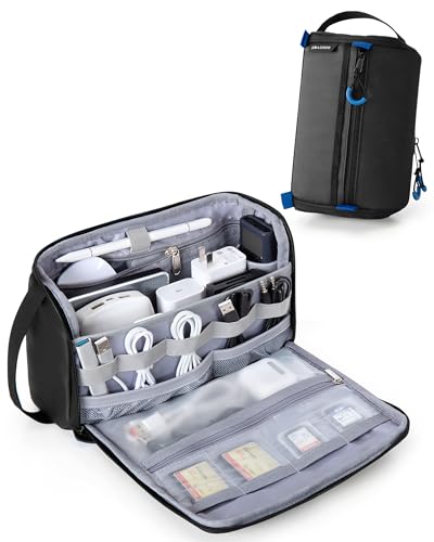 Smasrob Electronics Organizer Travel Case, Water Resistant Tech Bag Charger Pouch for Cord, Cable, Cards, Phone, Airpods, Black - Image 1