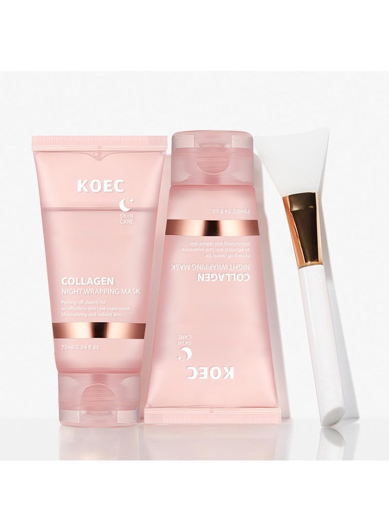 KOEC Deep Collagen Night Wrapping Mask for Overnight Sleeping Maintain Skin Elasticity & Hydration Care, Reduces Sagging & Dullness - Hydrolyzed Collagen For Glowing Skin,75ml with Applicator - Image 1