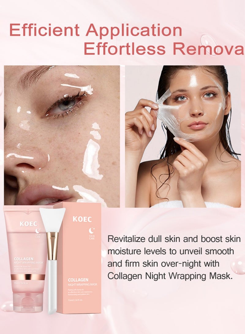 KOEC Deep Collagen Night Wrapping Mask for Overnight Sleeping Maintain Skin Elasticity & Hydration Care, Reduces Sagging & Dullness - Hydrolyzed Collagen For Glowing Skin,75ml with Applicator - Image 3