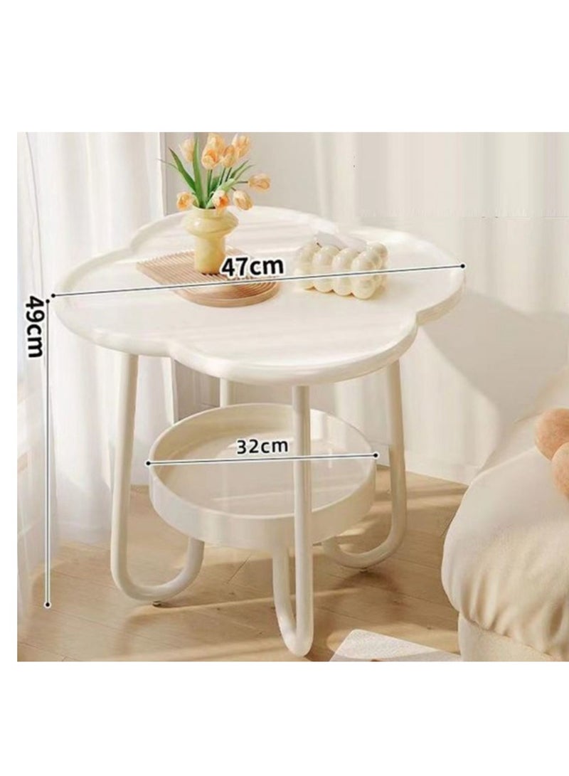 بيج طاولة جانبية عصرية على شكل زهرة البرسيم مع رف تخزين - طاولة أنيقة متعددة الاستخدامات لغرفة المعيشة أو غرفة النوم أو المكتب - Image 2