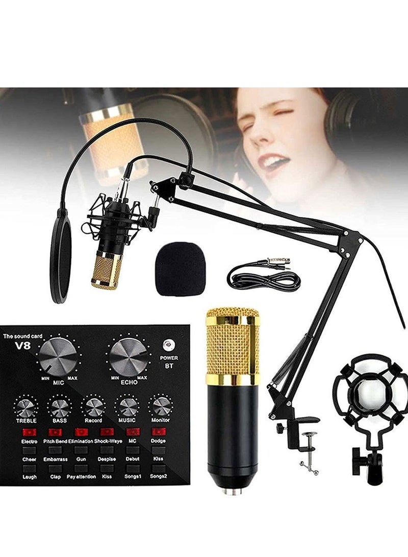 Microphone,Live Sound Card & BM800 Suspension Microphone Kit Broadcasting Recording Condenser Microphone Set Intelligent Volume Audio Mixer Sound Card for Computer PC Live Sound  - Image 1