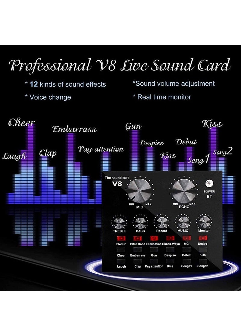 Microphone,Live Sound Card & BM800 Suspension Microphone Kit Broadcasting Recording Condenser Microphone Set Intelligent Volume Audio Mixer Sound Card for Computer PC Live Sound  - Image 5