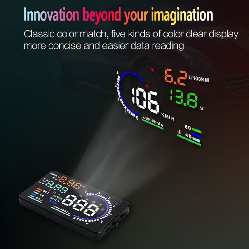 شاشة عرض المقدمة (HUD): شاشة ملونة LED مضيئة بحجم 5.5 بوصة، توصيل واستخدام سريع، تركيب غير مدمّر - 4 أوضاع عرض، وظيفات إنذار متعددة، شاشة عرض المقدمة لكشف الأعطال لسيارات OBD2 EUOBD الصناعة بعد عام 2008 لضمان السلامة - Image 2