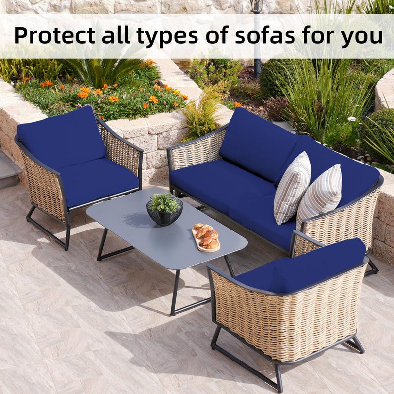 BIETYONE 8Pcs Stretch Patio Cushion Covers,Outdoor Couch Covers Replacement,Outdoor Couch & Sofa Slipcovers,for Patio Furniture Cushion Covers,Washable Reusable Furniture Protector (Lake Blue, Cover Only) - Image 4