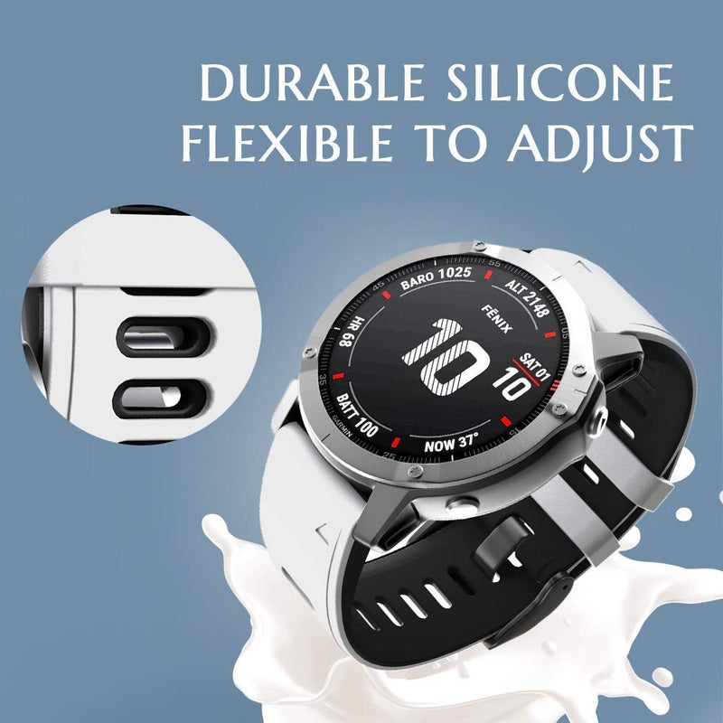 ANCOOL for Fenix 6/7/5/8 47mm Watch Band, 22mm Silicone Soft Band Replacement for Fenix 6 Pro/5 Plus/7 Pro Smartwatch(White-Black) - Image 3