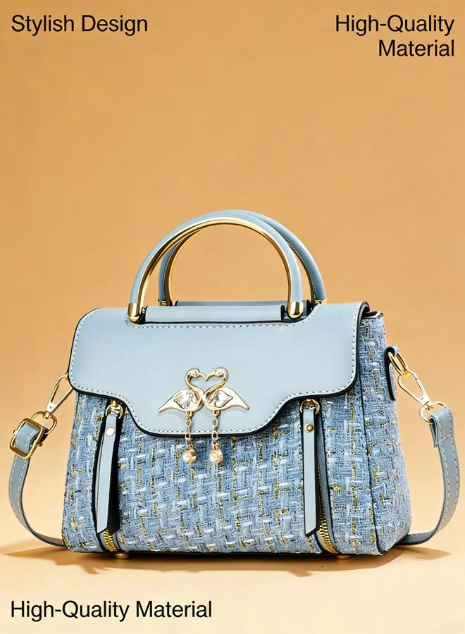 Take Two  Blue Tweed Look Handbag with Swan Detail for Women | Best Price UAE