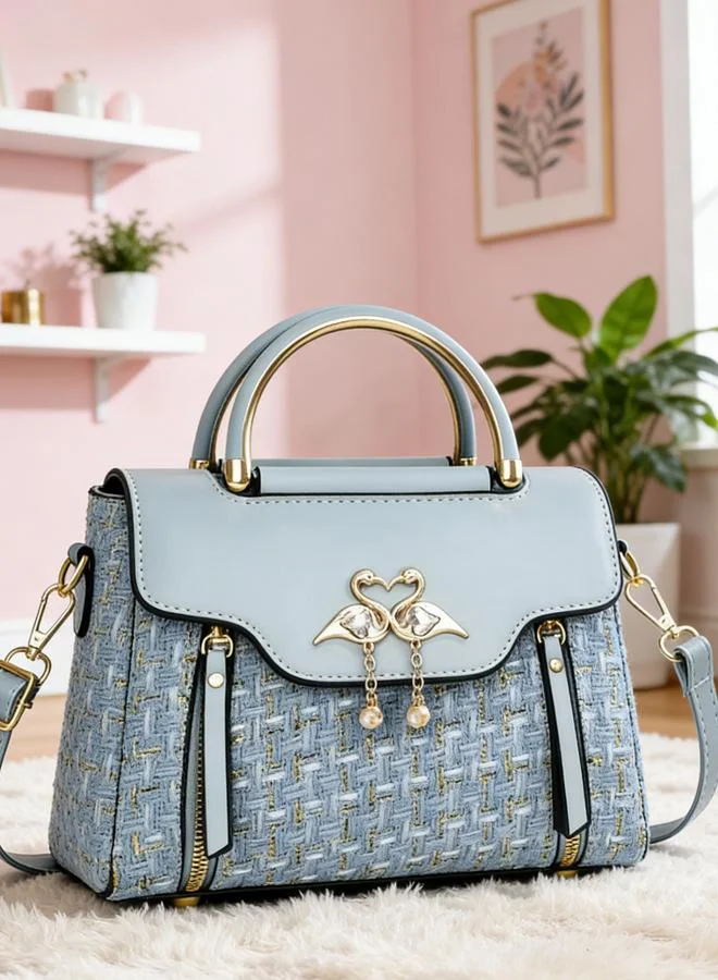 Take Two  Blue Tweed Look Handbag with Swan Detail for Women | Best Price UAE