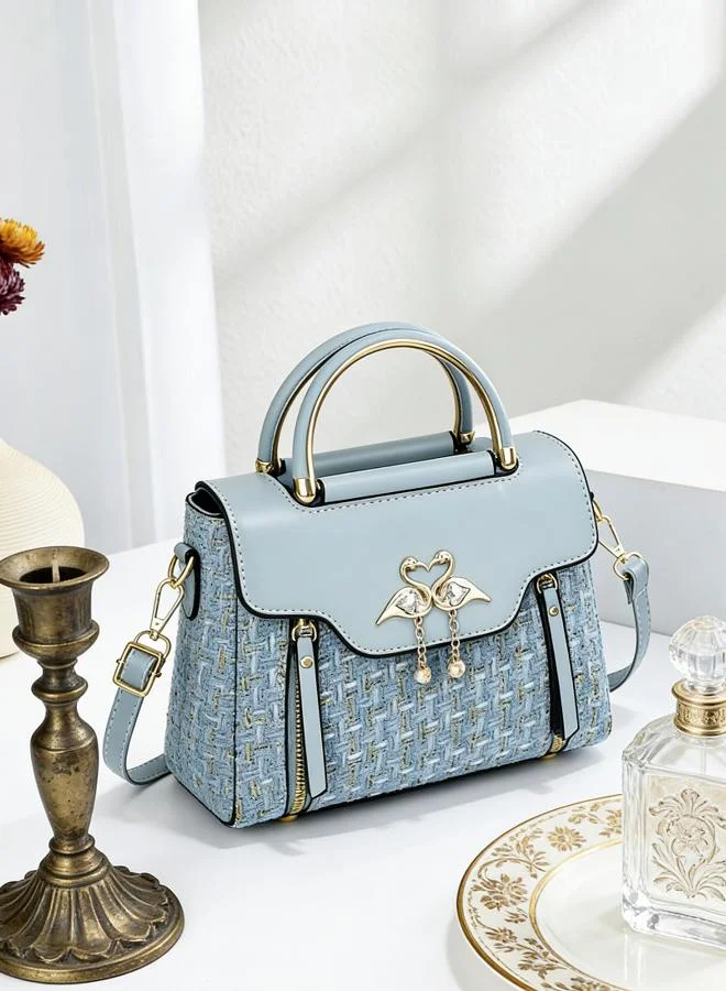 Take Two  Blue Tweed Look Handbag with Swan Detail for Women | Best Price UAE