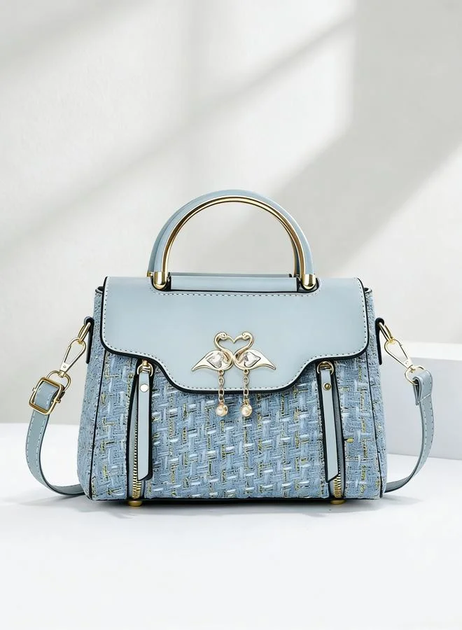 تايك تو Blue Tweed Look Handbag with Swan Detail