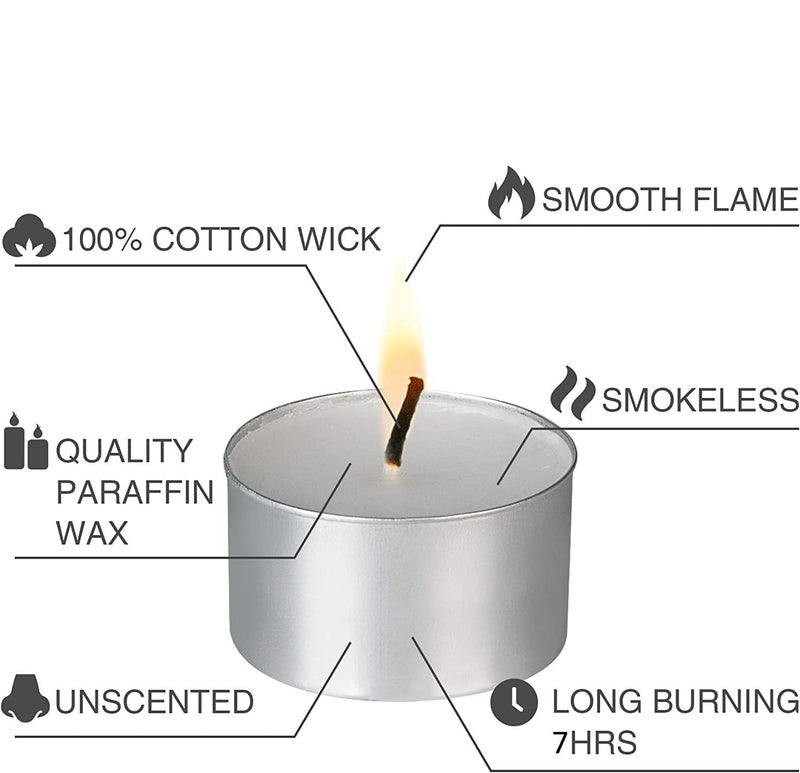 BHUMI Tea Lights for Home Dcor 9 Hours Burning Time White Non Scented Wax Tealight with Long Wick Candle Light Dinner Birthday Decoration Bedroom Diffuser t Lamp Pack of 50 - Image 4