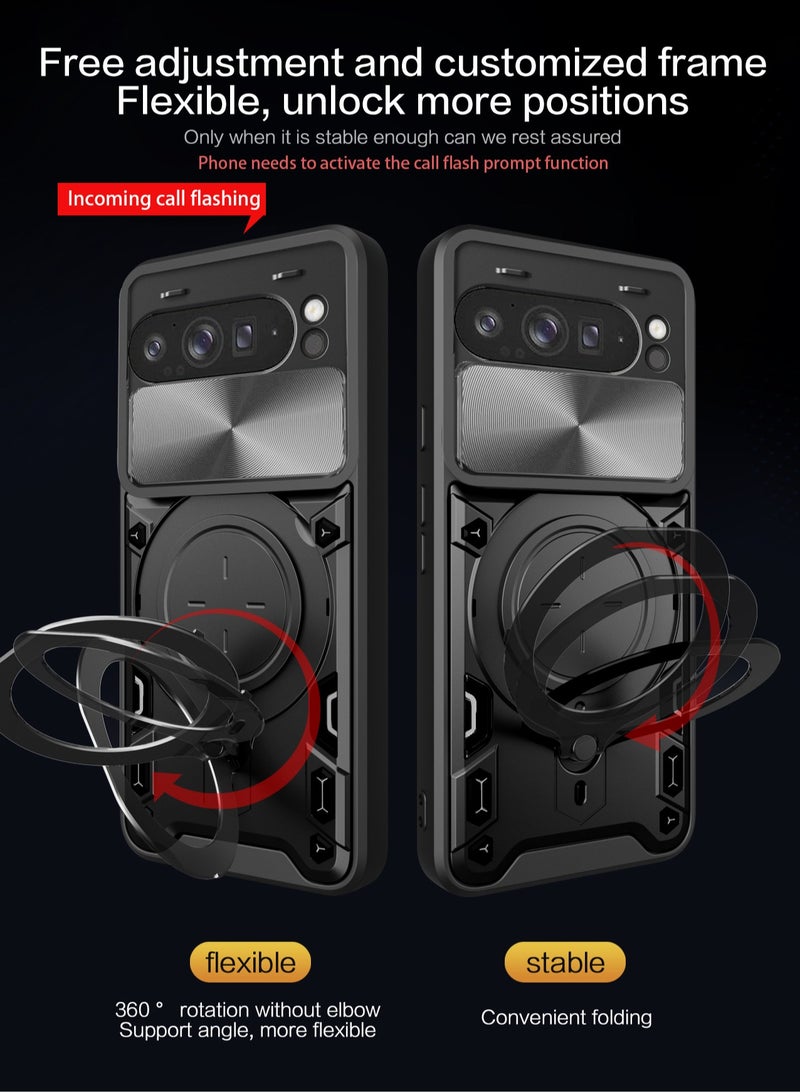 for Google Pixel 9 Pro XL Case, Slide Camera Lens Cover, Magnetic Ring Holder Kickstand Protective Phone Case for Google Pixel 9 Pro XL, Black - Image 5