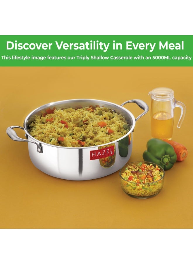 HAZEL Triply Stainless Steel Shallow Casserole Tope 5L with Handle | Heavy Bottom Biriyani Pot |  Non Stock Cooking Pot - Image 3