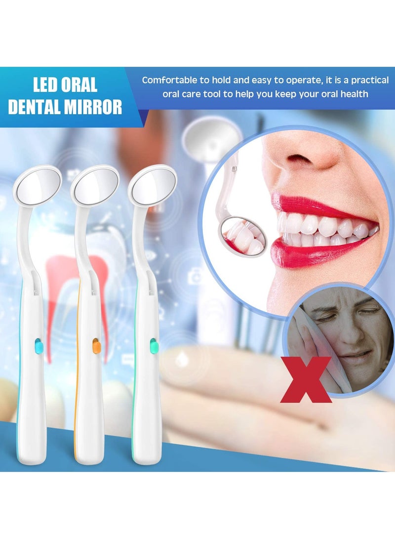 3 Pieces Mouth Mirror with Light Oral Mirror LED Teeth Inspection Mirror Anti-Fog Teeth Mouth Inspection Mirror Curve Angle Oral Care Tools Dentist Home Use Tools - Image 4