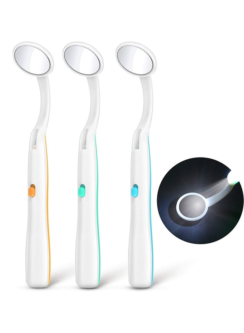 3 Pieces Mouth Mirror with Light Oral Mirror LED Teeth Inspection Mirror Anti-Fog Teeth Mouth Inspection Mirror Curve Angle Oral Care Tools Dentist Home Use Tools - Image 1
