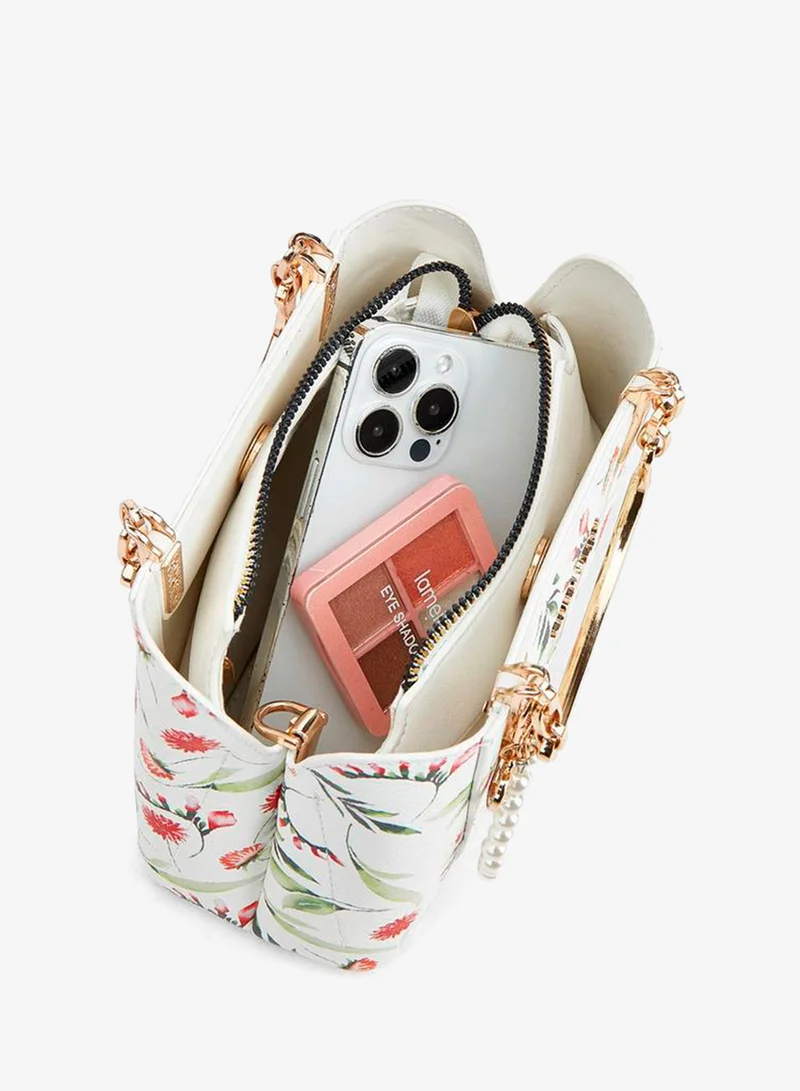 Flora Bella By Shoexpress  Printed Tote Bag With Detachable Shoulder Strap for Women | Best Price UAE