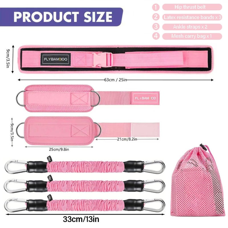 FLYBAMBOO Hip Thrust Belt and Ankle Resistance Cuffs Set for Fitness Training (Pink) - Image 2