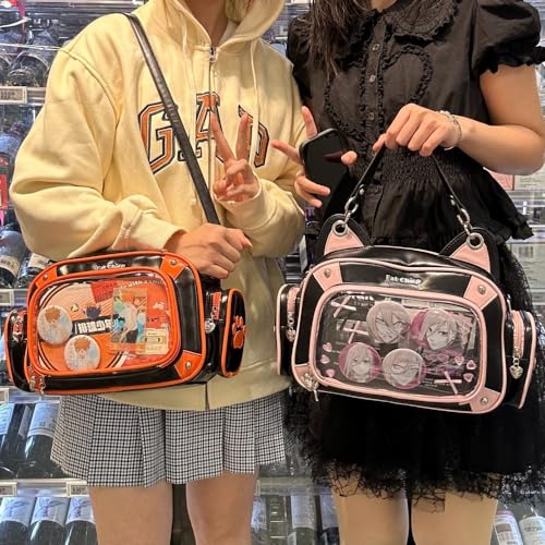 Vobomo Cat Ita Bag Pins Display Backpack for Girls Single Shoulder Bag Purse with Insert for School Comic Con (orange black PU) - Image 5
