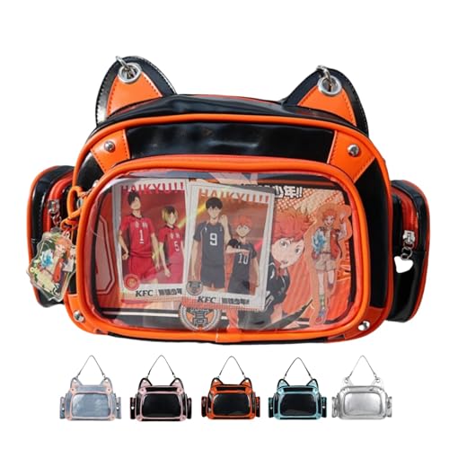 Vobomo Cat Ita Bag Pins Display Backpack for Girls Single Shoulder Bag Purse with Insert for School Comic Con (orange black PU) - Image 1