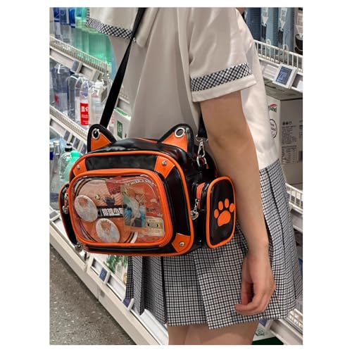 Vobomo Cat Ita Bag Pins Display Backpack for Girls Single Shoulder Bag Purse with Insert for School Comic Con (orange black PU) - Image 2