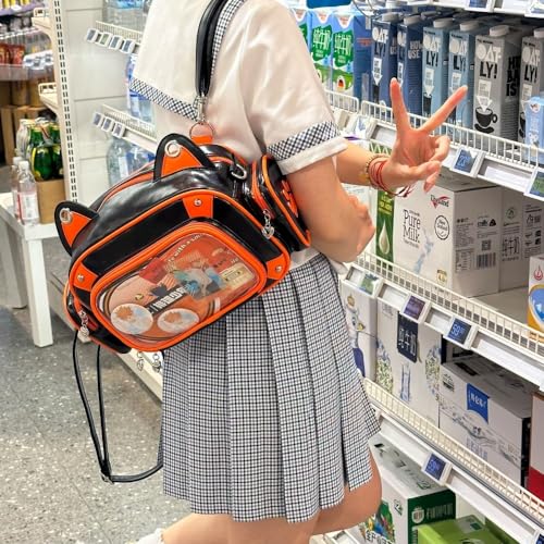 Vobomo Cat Ita Bag Pins Display Backpack for Girls Single Shoulder Bag Purse with Insert for School Comic Con (orange black PU) - Image 4