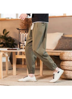 Chinese Style Mens Casual Linen Pants Loose Fit Summer Thin Trendy Cotton Linen Trousers Cotton Fabric Lantern Pants K801 Army Green