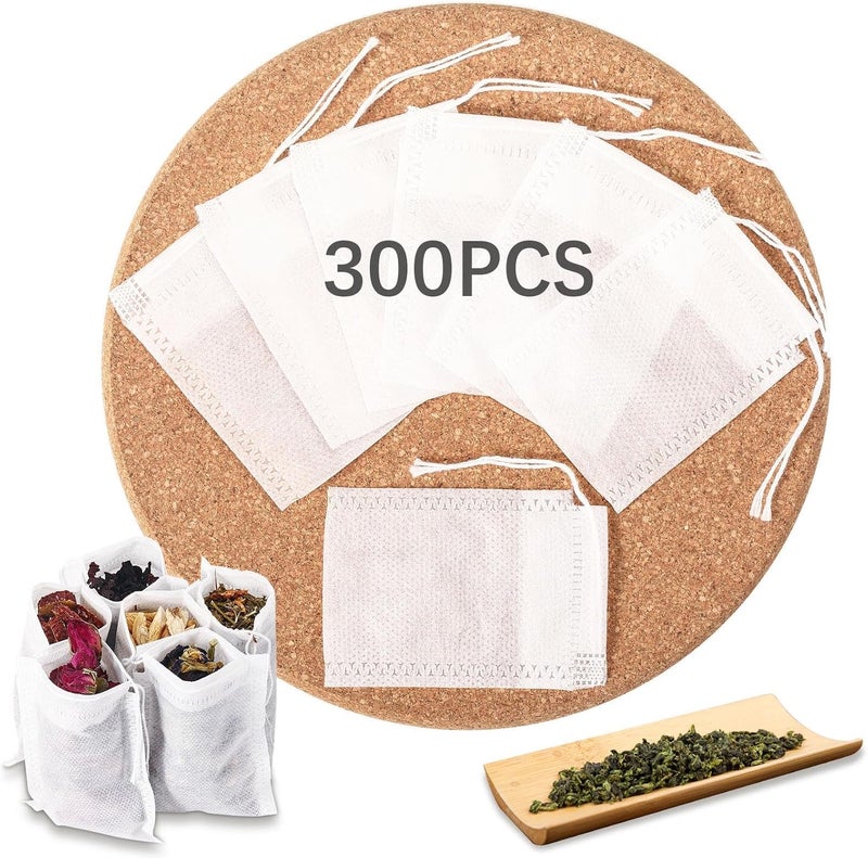 lipetol 300 قطعة أكياس شاي فارغة للشاي السائب، أكياس تصفية شاي صغيرة قابلة للتخلص مع حبل سحب، أكياس شاي فارغة قابلة للتعبئة لصنع الشاي، القهوة، الأعشاب، التوابل (2.76 × 1.97 بوصة) - Image 1