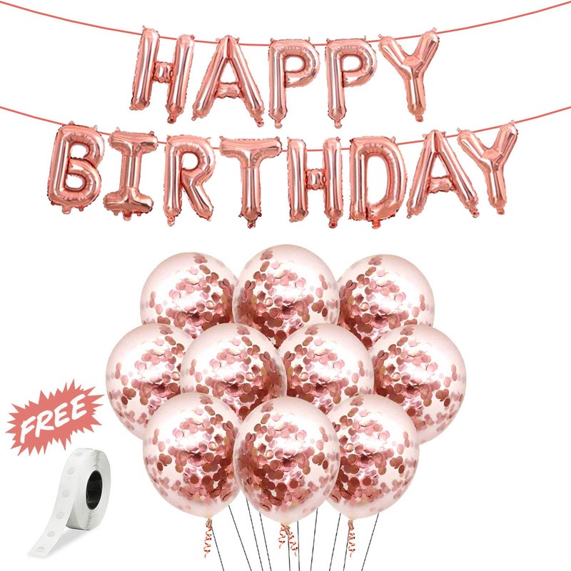 Party Propz Party Propz Rose Gold Birthday Decorations Items 12Pcs Happy Bday Confetti Balloons Glue Dot Rose Gold Foil Balloon For CelebrationBalloon Item Kit Combo - Image 1