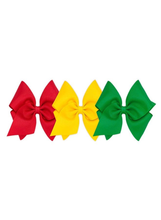 Wee Ones Girls' 3 pc Set Solid Grosgrain Variety Pack on a WeeStay No-Slip Hair Clip, Mini King, Red, Yellow, and Green - Image 1
