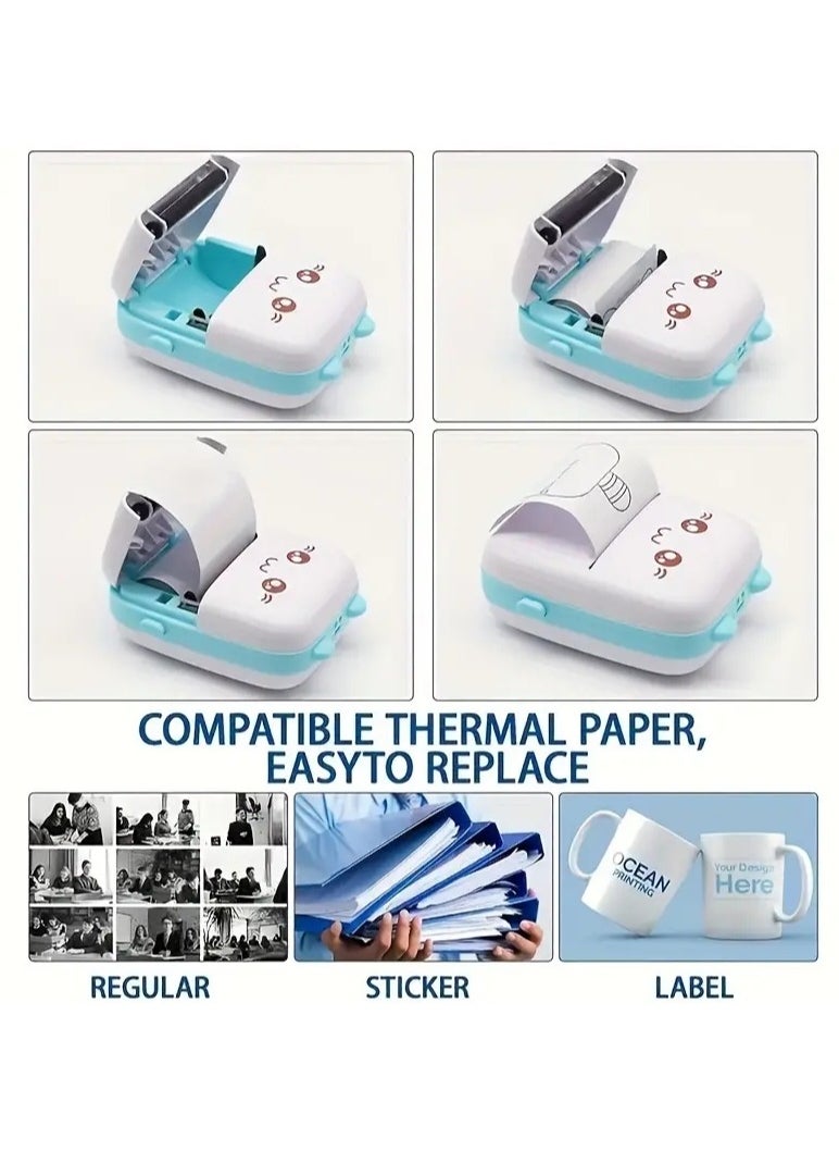 Portable Printer, Mini Pocket Wireless Bluetooth Thermal Printers with 13 Rolls Printing Paper for Android iOS Smartphone